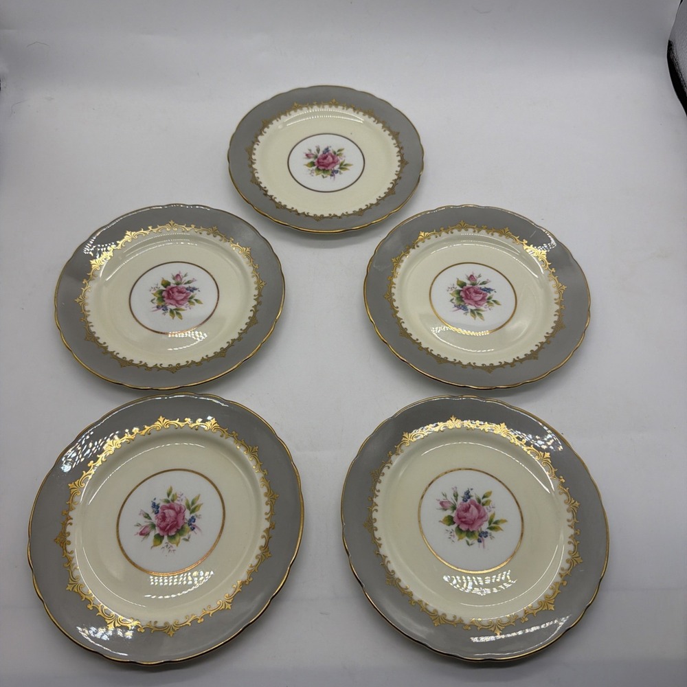 Aynsley Lancaster Gray Bread & Butter Plates Bone China Set Of 5 Bone China